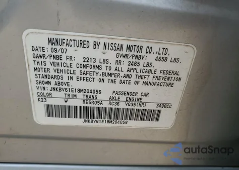 2008 Infiniti G35 из США, поврежденный, VIN JNKBV61E18M204056